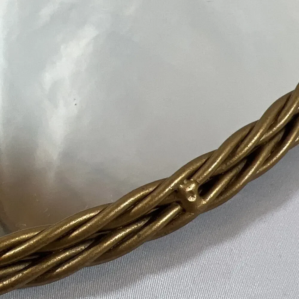 Vintage Gold Twisted Braided Metal Rope Framed Oval Wall Mirror Tray 12.5x9.5”